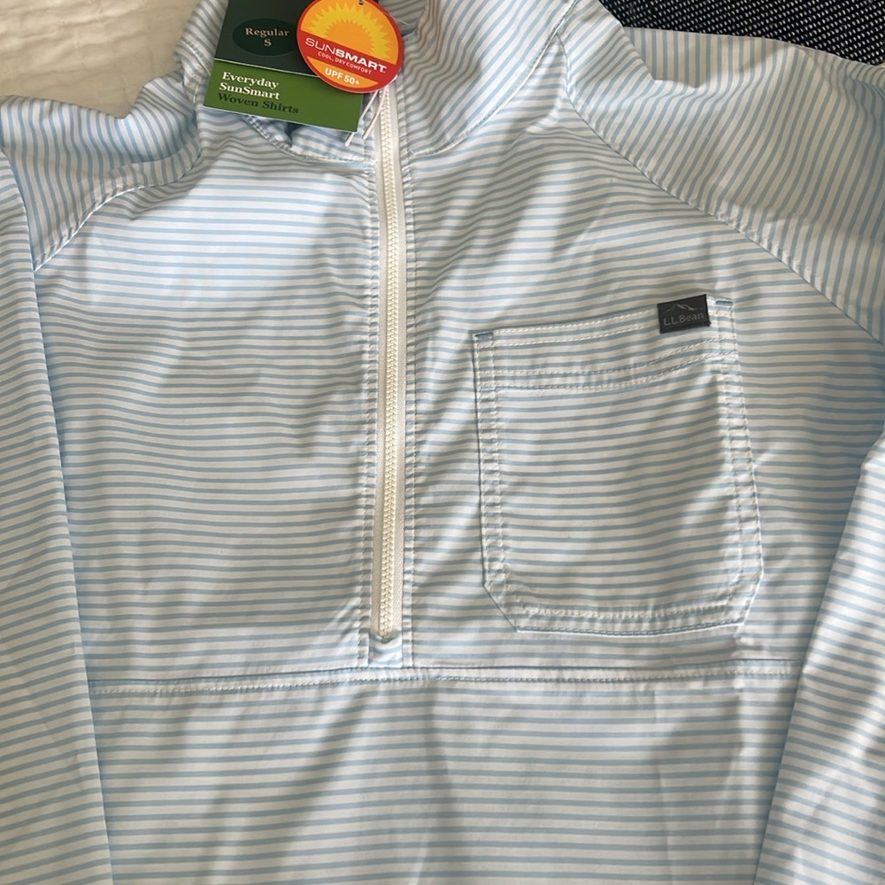 LL Bean Everyday Sun-smart Woven Shirt, 1/4 zip, Lake Stripe, S, NWT - Picture 4 of 4
